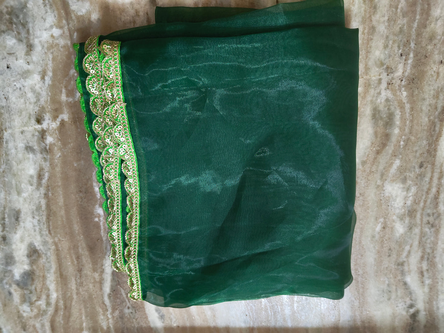 Beautiful and Stylish organza saree(Dark green)