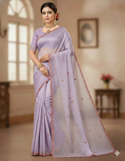 Beautiful and Stylish organza saree(Lavender)