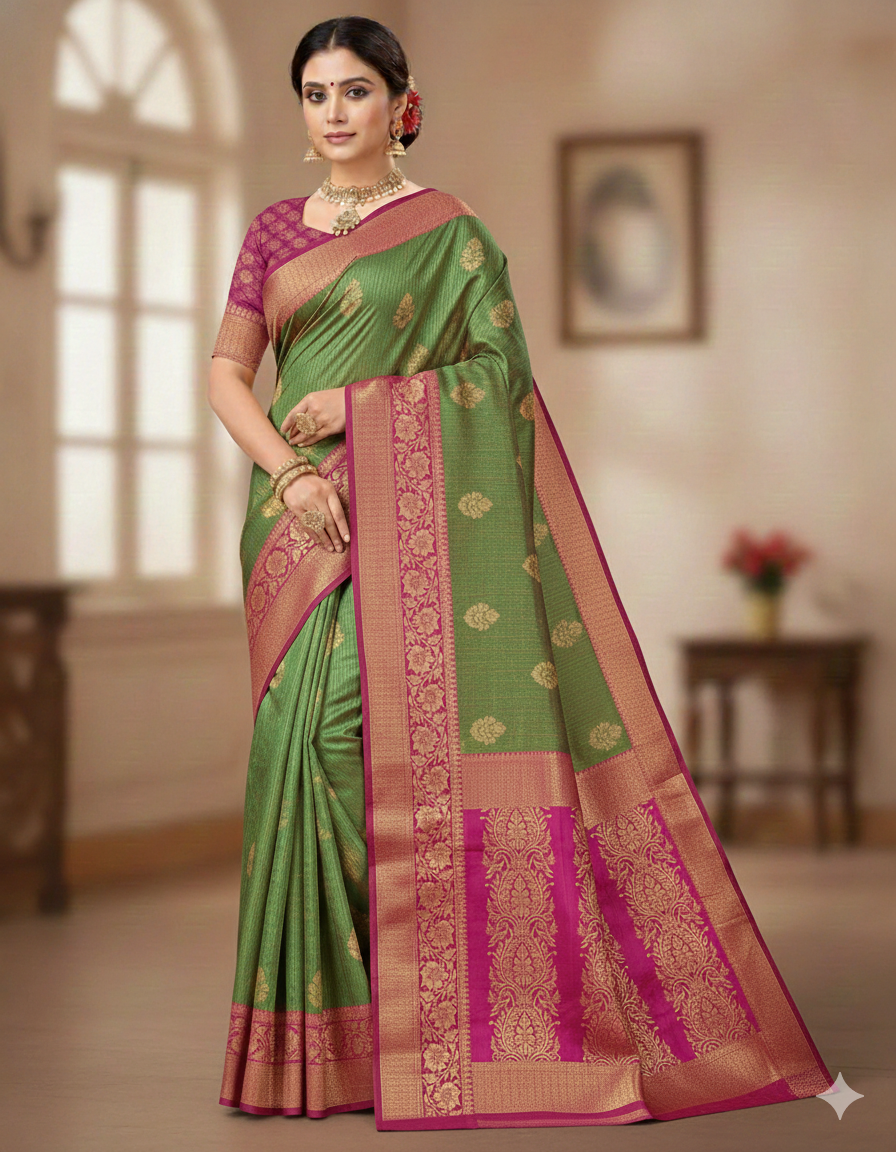 Beautiful and Elegant Banarasi Jacquard Weaving Silk Saree-Dark Green