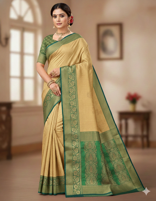 Beautiful and Elegant Banarasi Jacquard Weaving Silk Saree-Pista Green