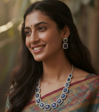 Beautiful and Classic AD Jewellery set-Royal blue