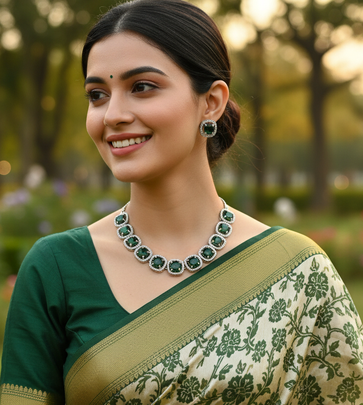 Beautiful and Classic AD Jewellery set-Green