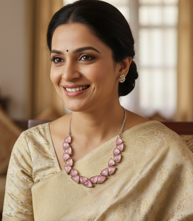 Beautiful and Classic AD Jewellery set-Baby pink