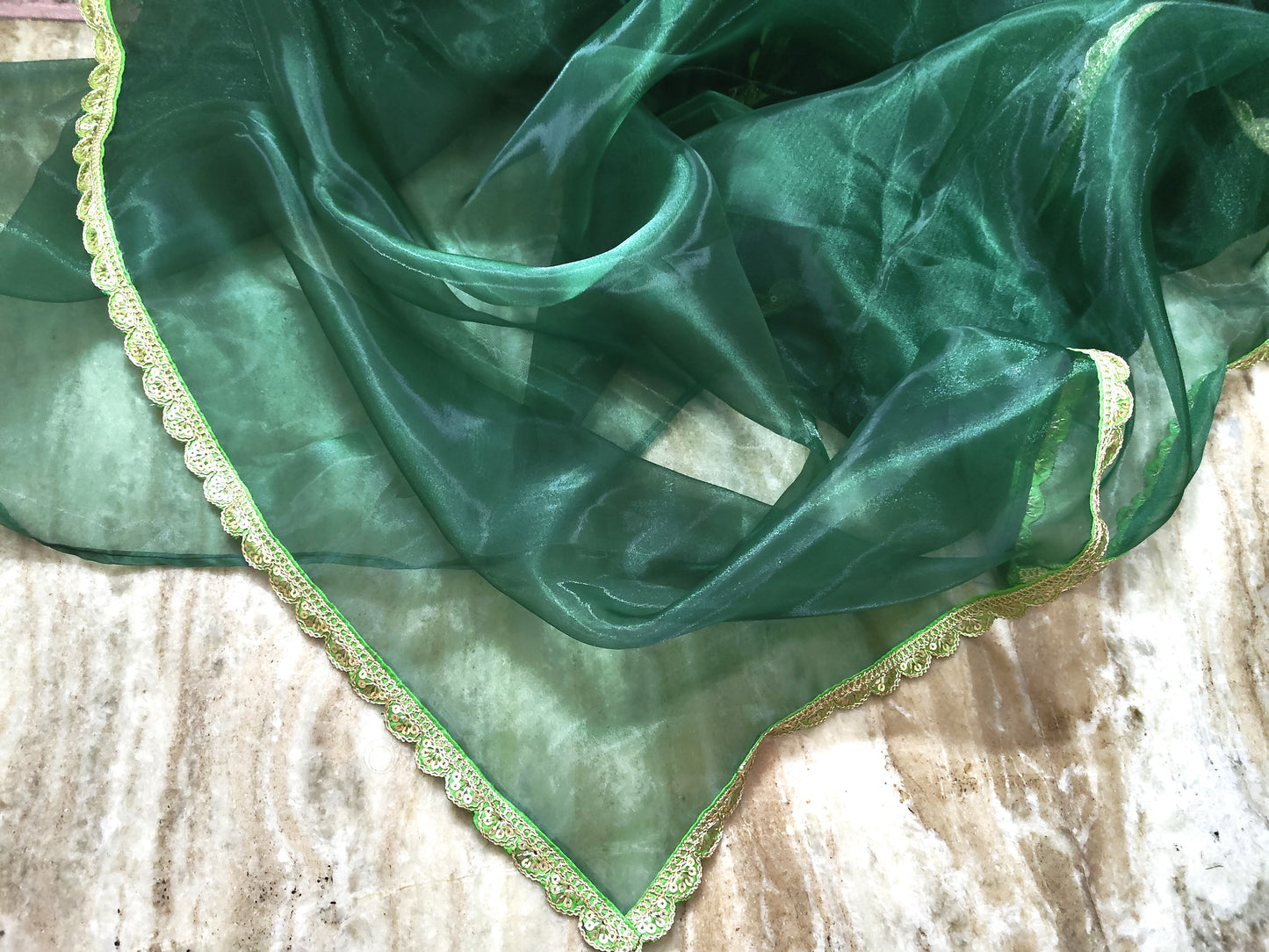 Beautiful and Stylish organza saree(Dark green)
