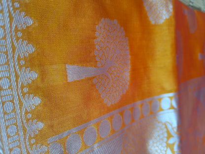 Beautiful and Elegant Banarasi Tissue Silk Saree-Sunset Yellow