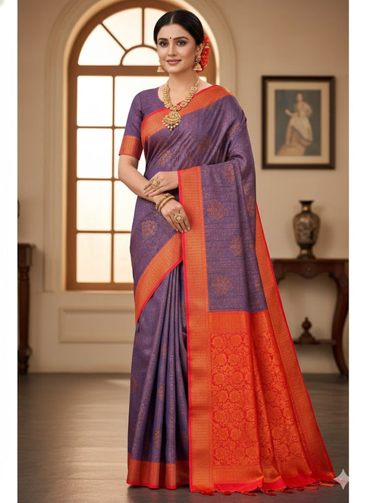 Beautiful and Elegant Banarasi Jacquard Weaving Silk Saree-Blue